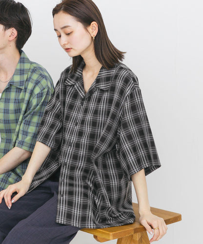 中性漸變格紋短袖襯衫