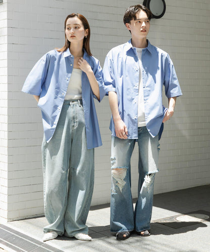 中性寬鬆版常規領短袖襯衫