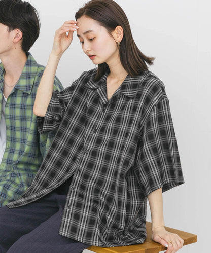 中性漸變格紋短袖襯衫