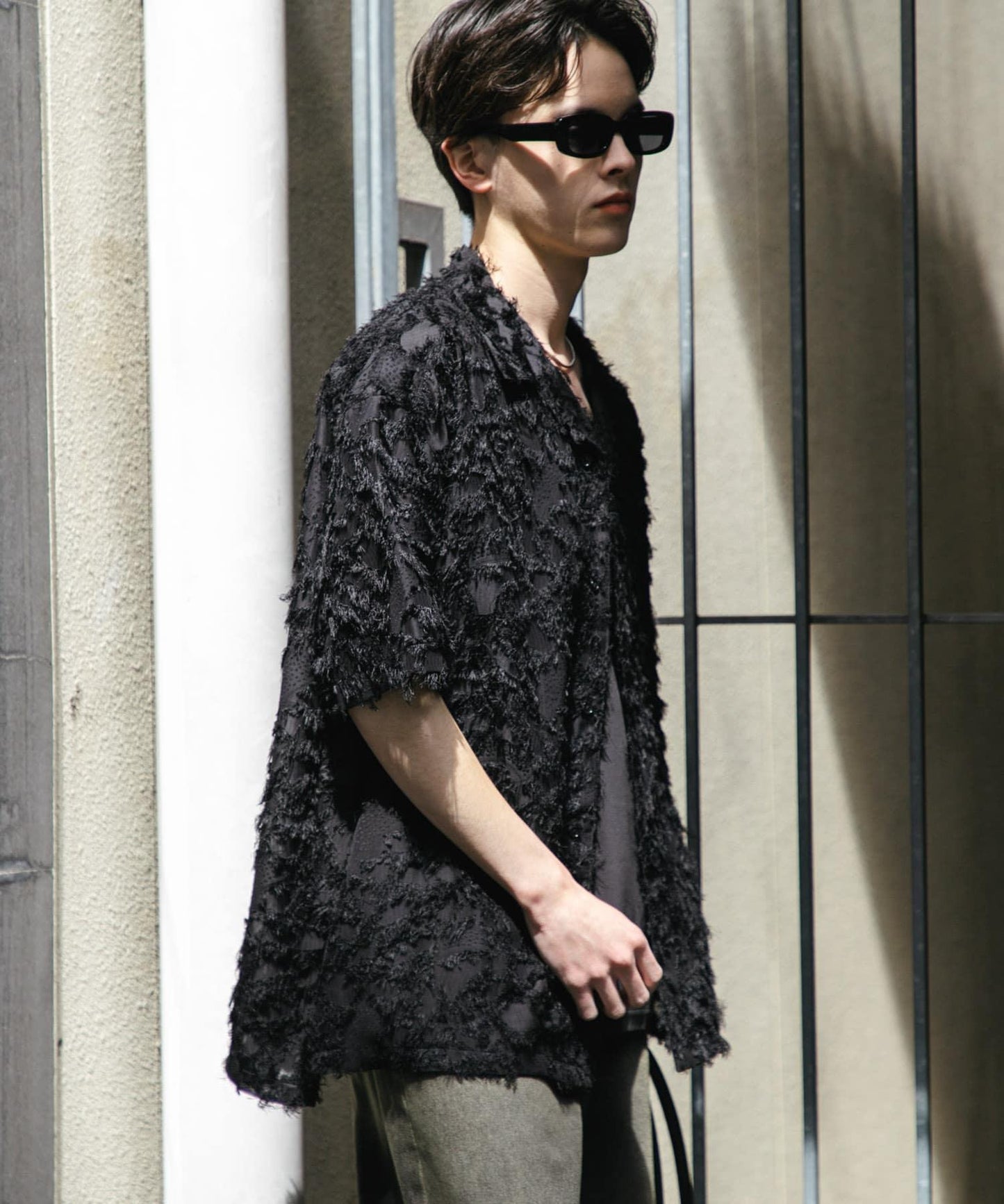 流蘇提花短袖襯衫