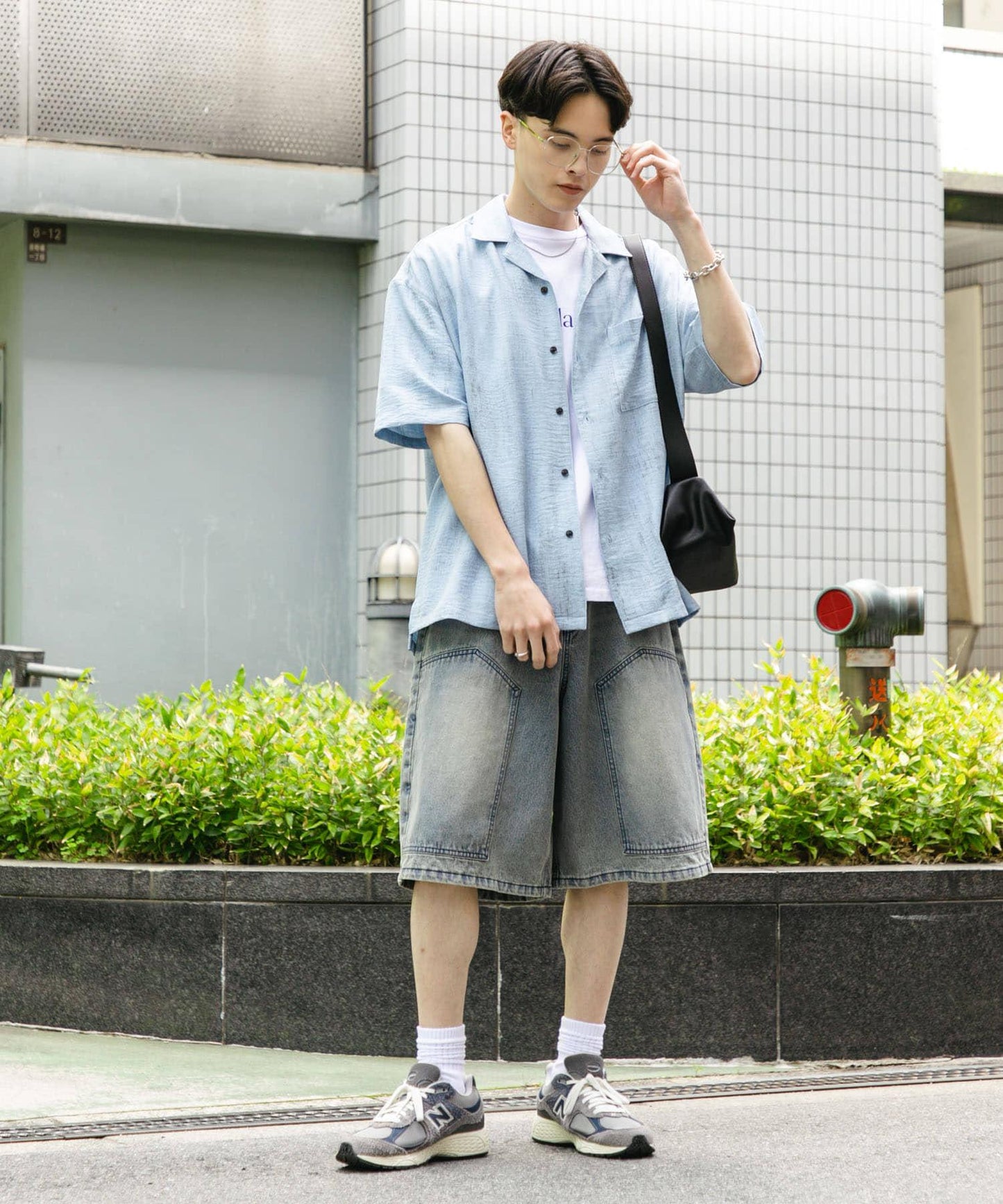 大理石紋開領短袖襯衫