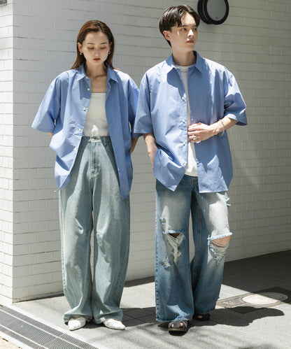 中性寬鬆版常規領短袖襯衫