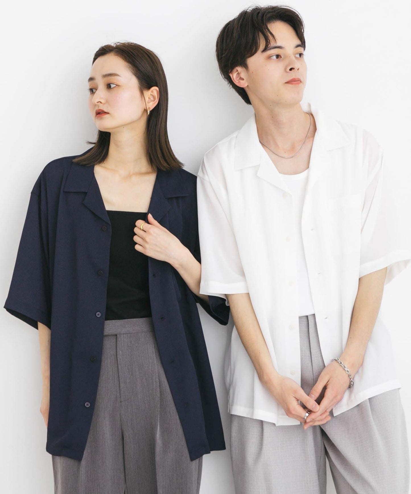 中性透視褶皺開領襯衫