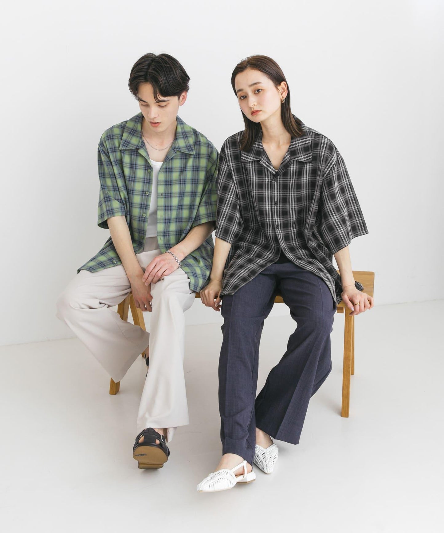 中性漸變格紋短袖襯衫