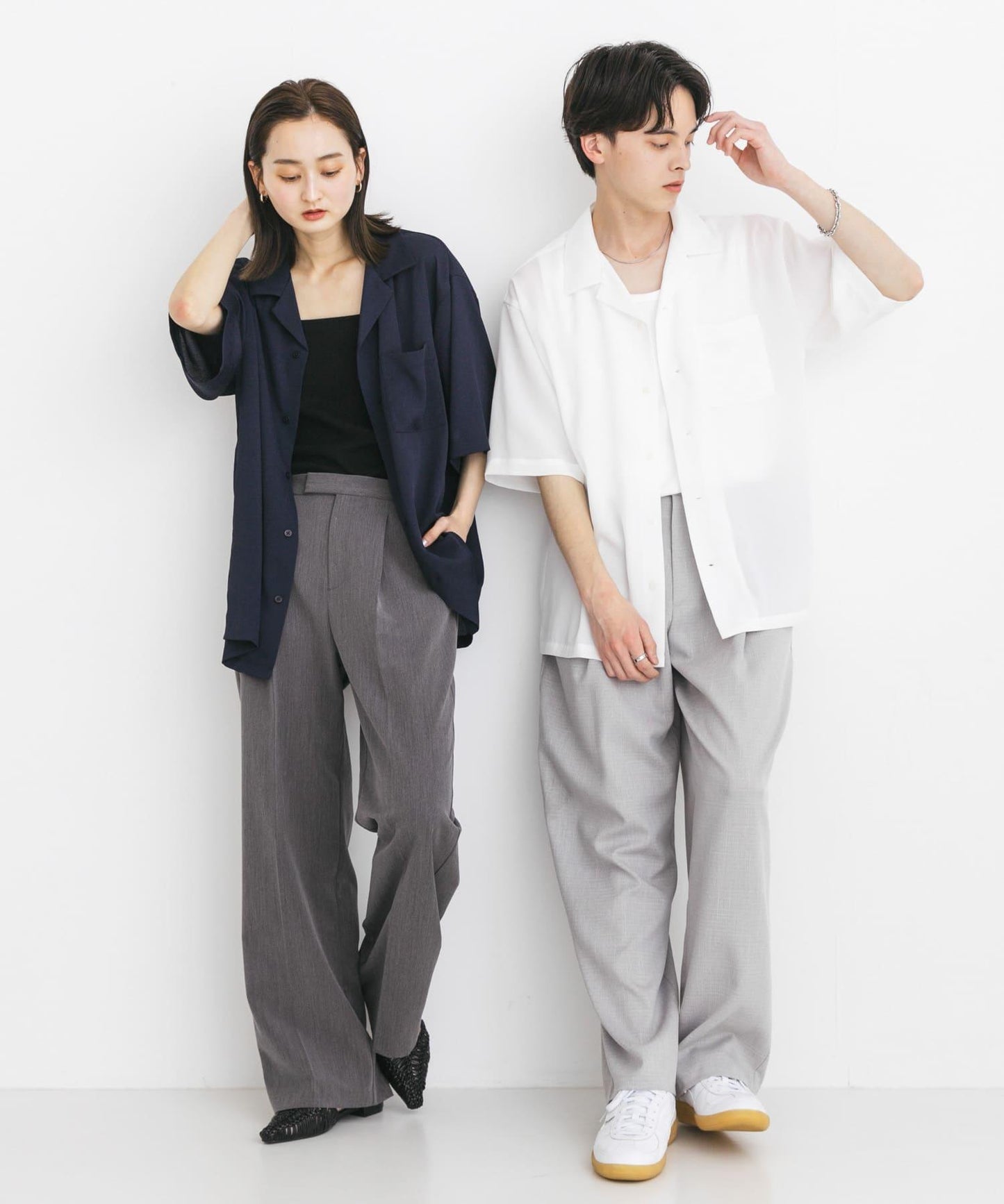 中性透視褶皺開領襯衫