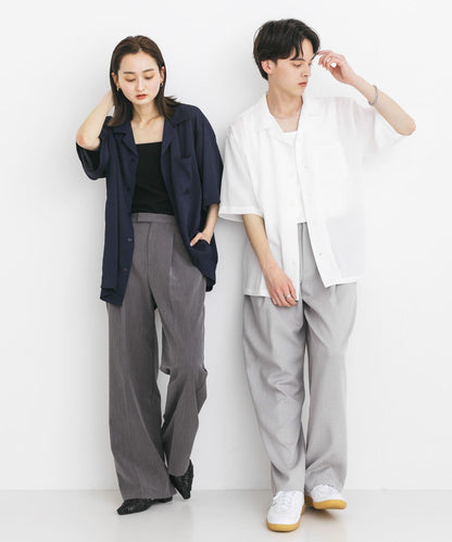 中性透視褶皺開領襯衫