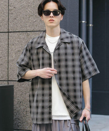 中性漸變格紋短袖襯衫