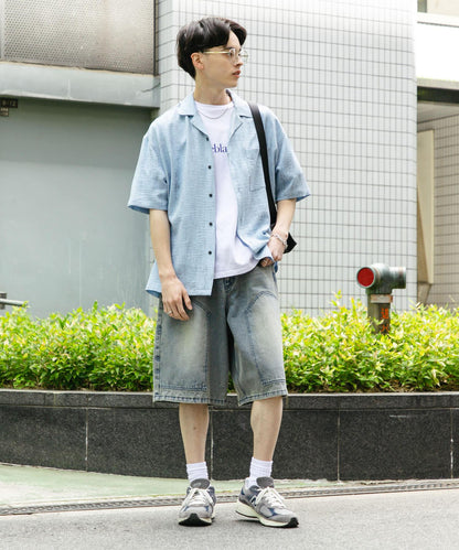 大理石紋開領短袖襯衫