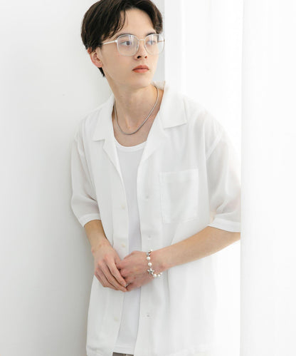 中性透視褶皺開領襯衫