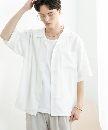 中性透視褶皺開領襯衫