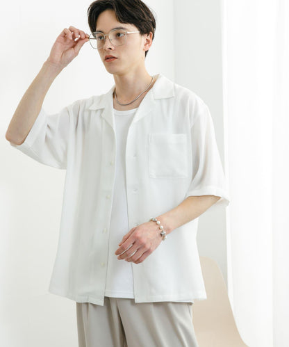 中性透視褶皺開領襯衫