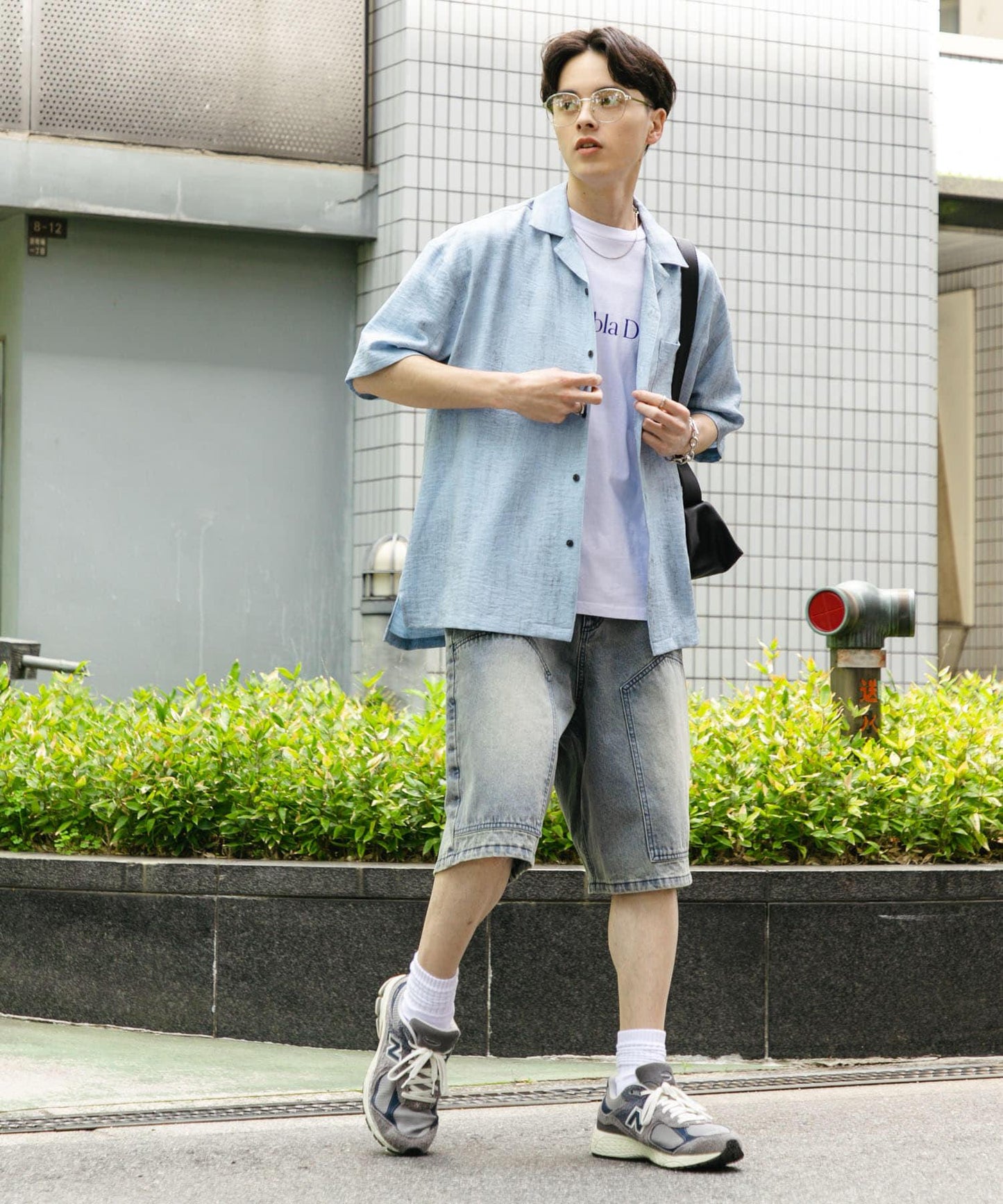 大理石紋開領短袖襯衫