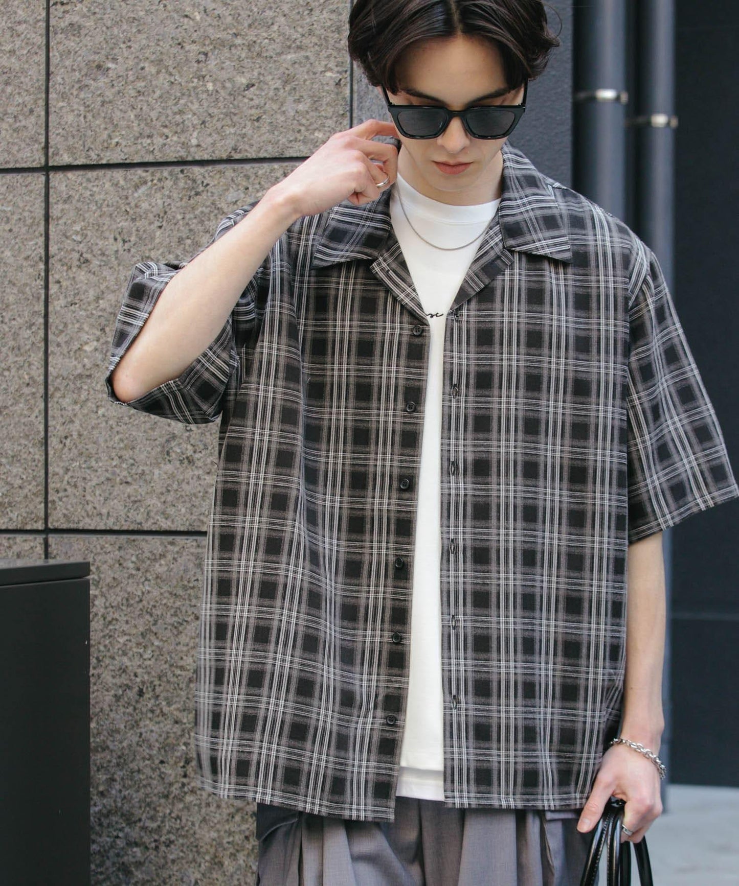 中性漸變格紋短袖襯衫