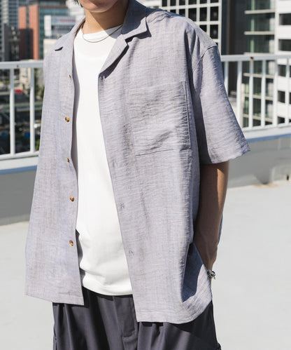 大理石紋開領短袖襯衫