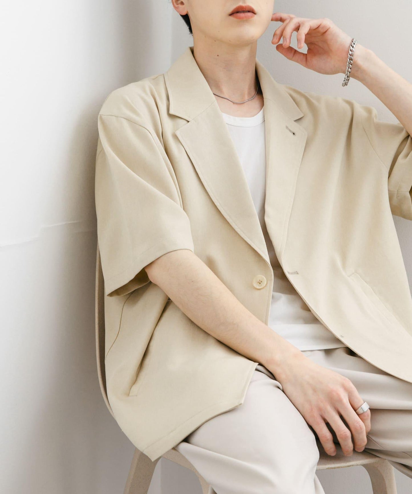 亞麻風格西裝短袖夾克
