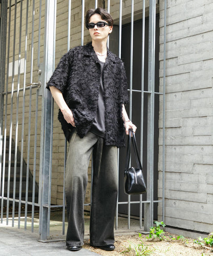 流蘇提花短袖襯衫