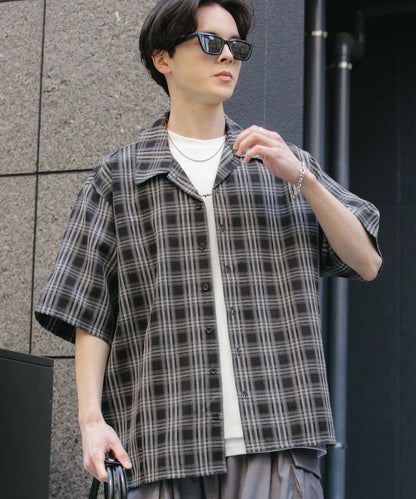 中性漸變格紋短袖襯衫