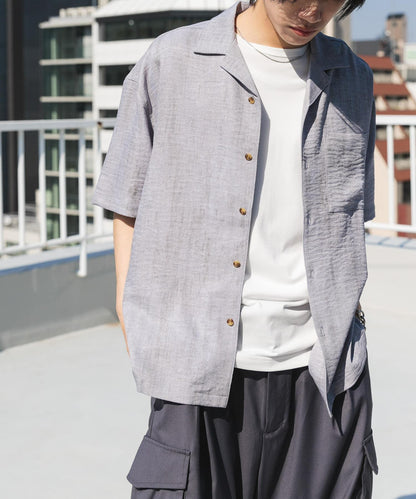 大理石紋開領短袖襯衫