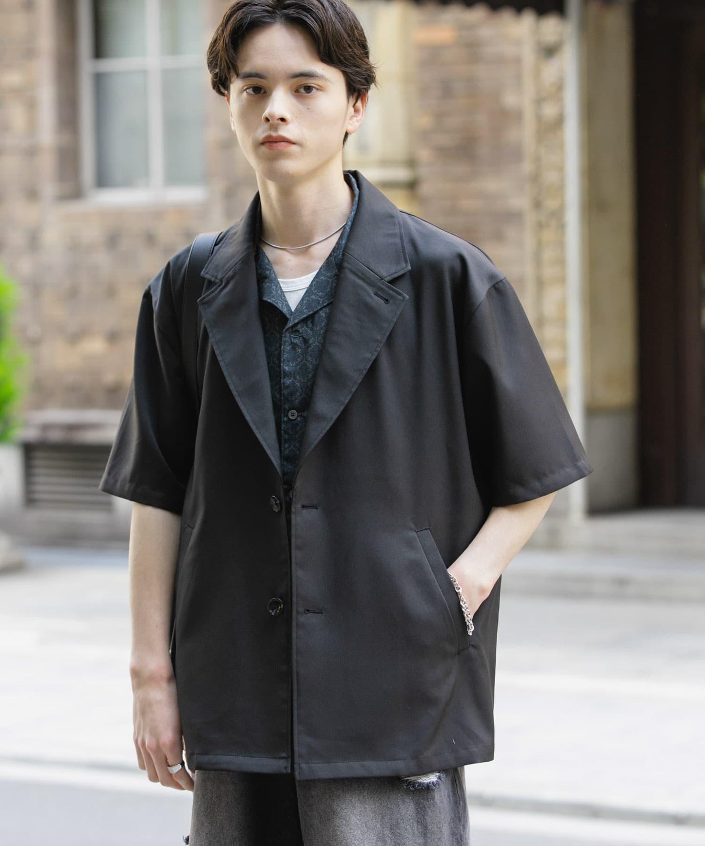 亞麻風格西裝短袖夾克