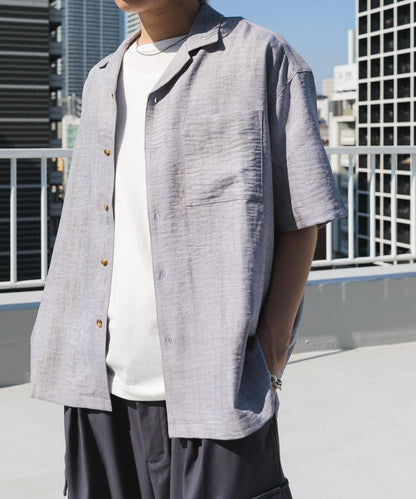 大理石紋開領短袖襯衫