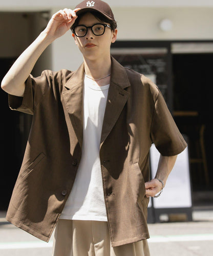 亞麻風格西裝短袖夾克