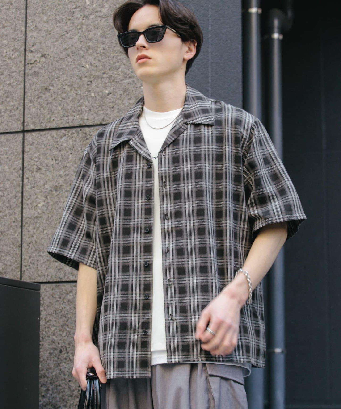 中性漸變格紋短袖襯衫