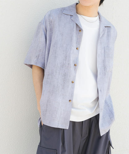 大理石紋開領短袖襯衫