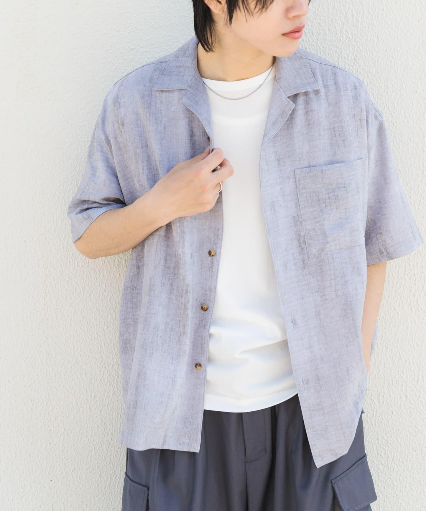 大理石紋開領短袖襯衫