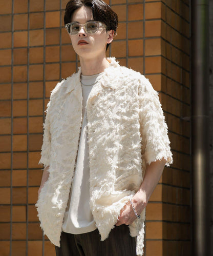 流蘇提花短袖襯衫