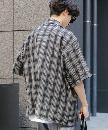 中性漸變格紋短袖襯衫