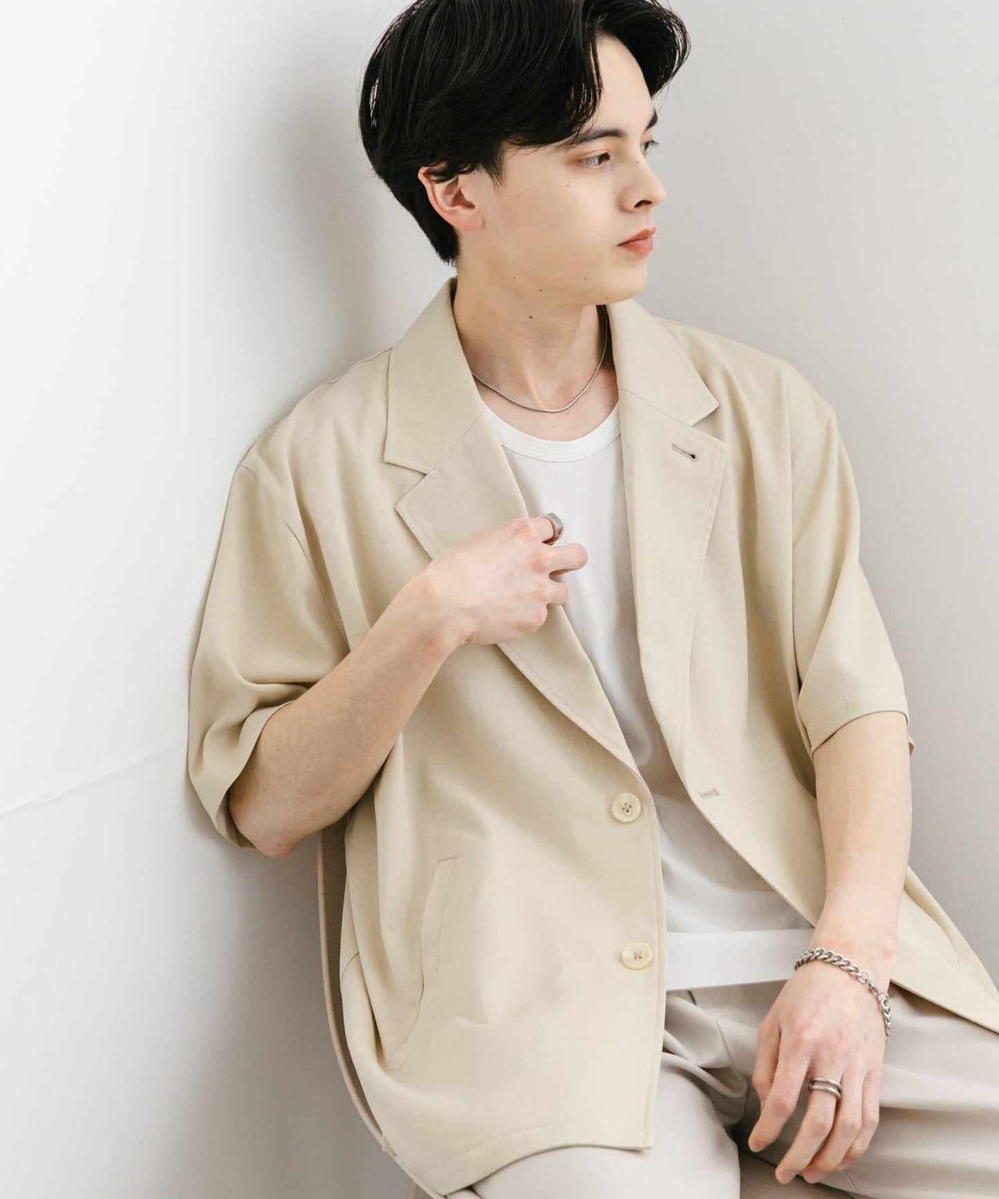 亞麻風格西裝短袖夾克