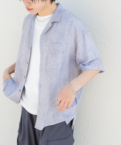 大理石紋開領短袖襯衫