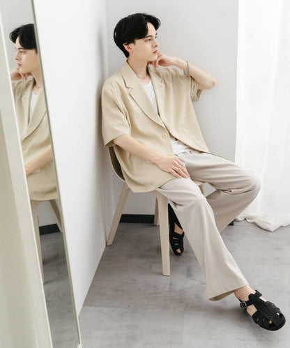 亞麻風格西裝短袖夾克