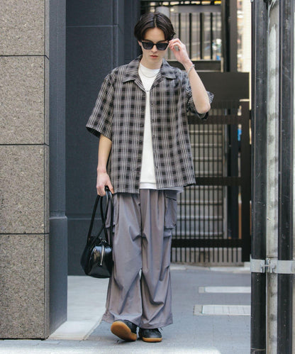 中性漸變格紋短袖襯衫