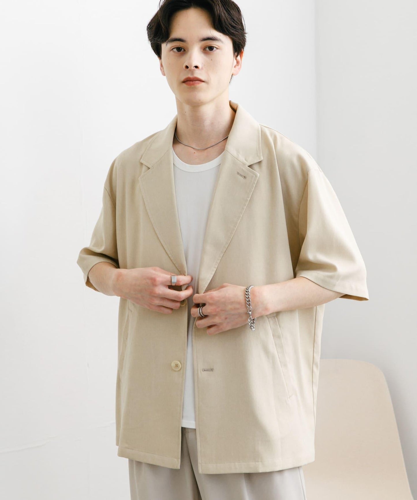 亞麻風格西裝短袖夾克