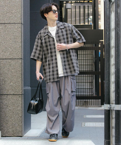 中性漸變格紋短袖襯衫