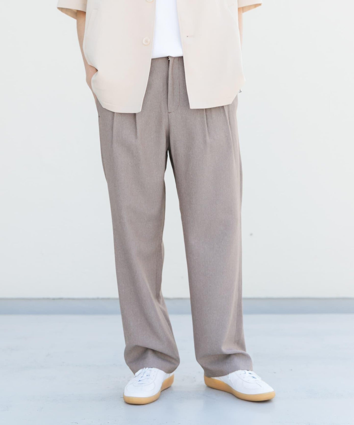 微格紋雙褶寬鬆西裝褲