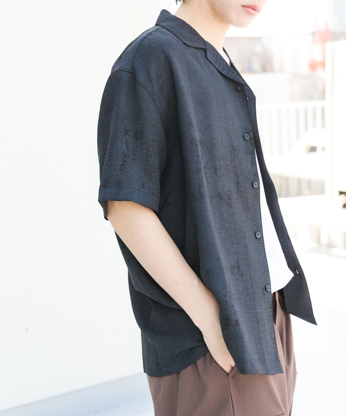 大理石紋開領短袖襯衫