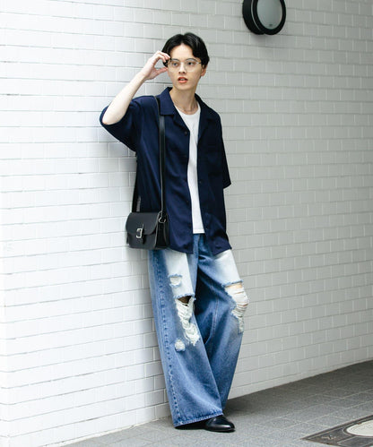 中性透視褶皺開領襯衫