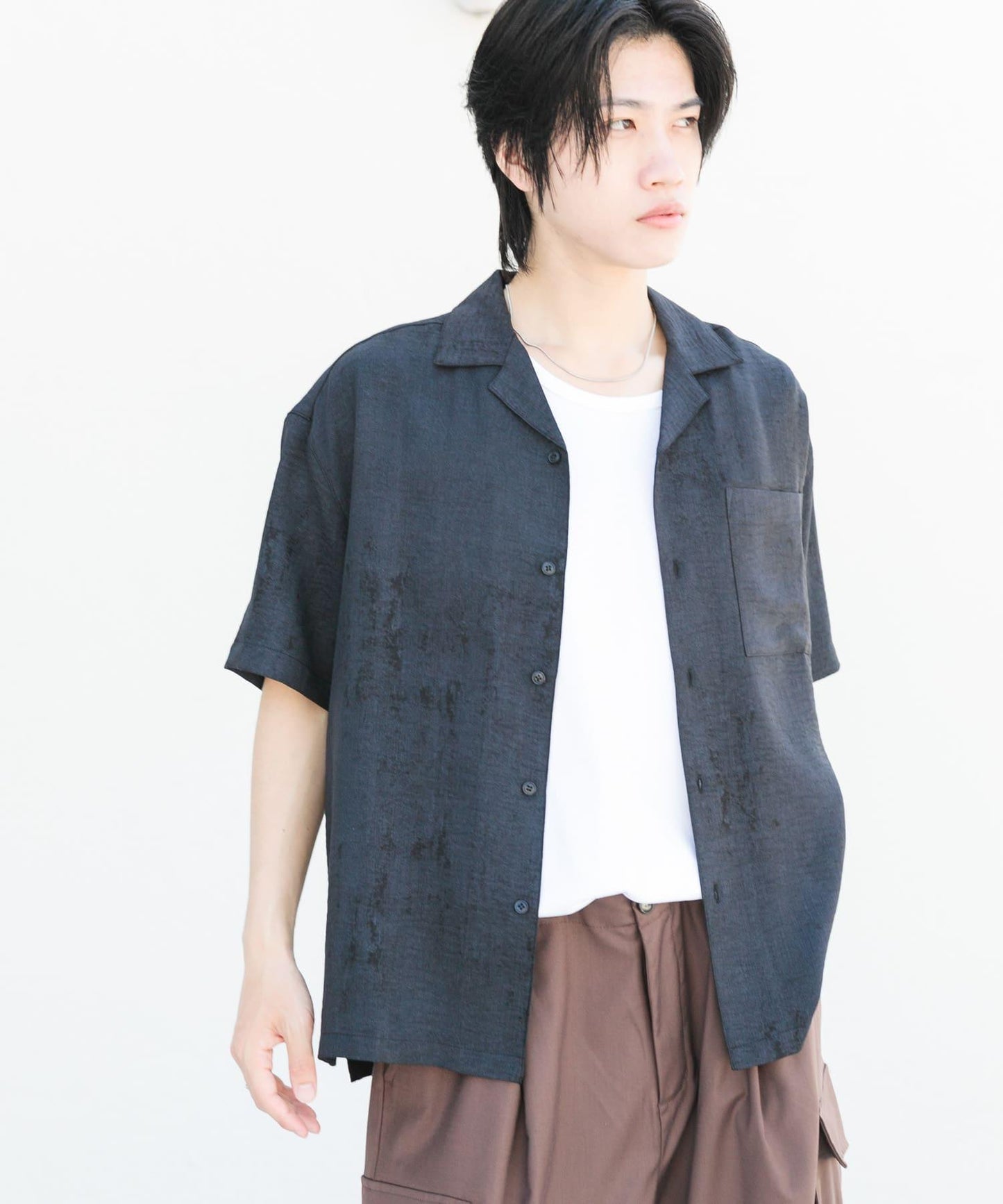 大理石紋開領短袖襯衫