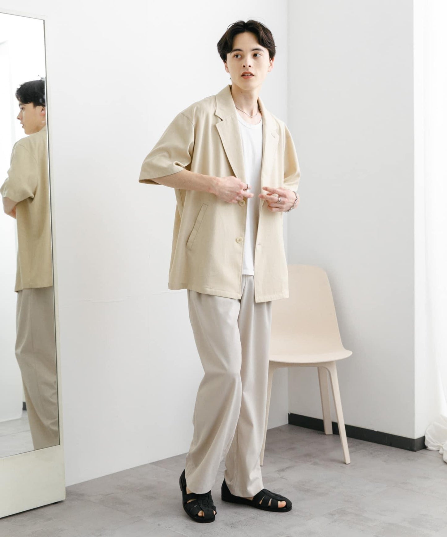 亞麻風格西裝短袖夾克