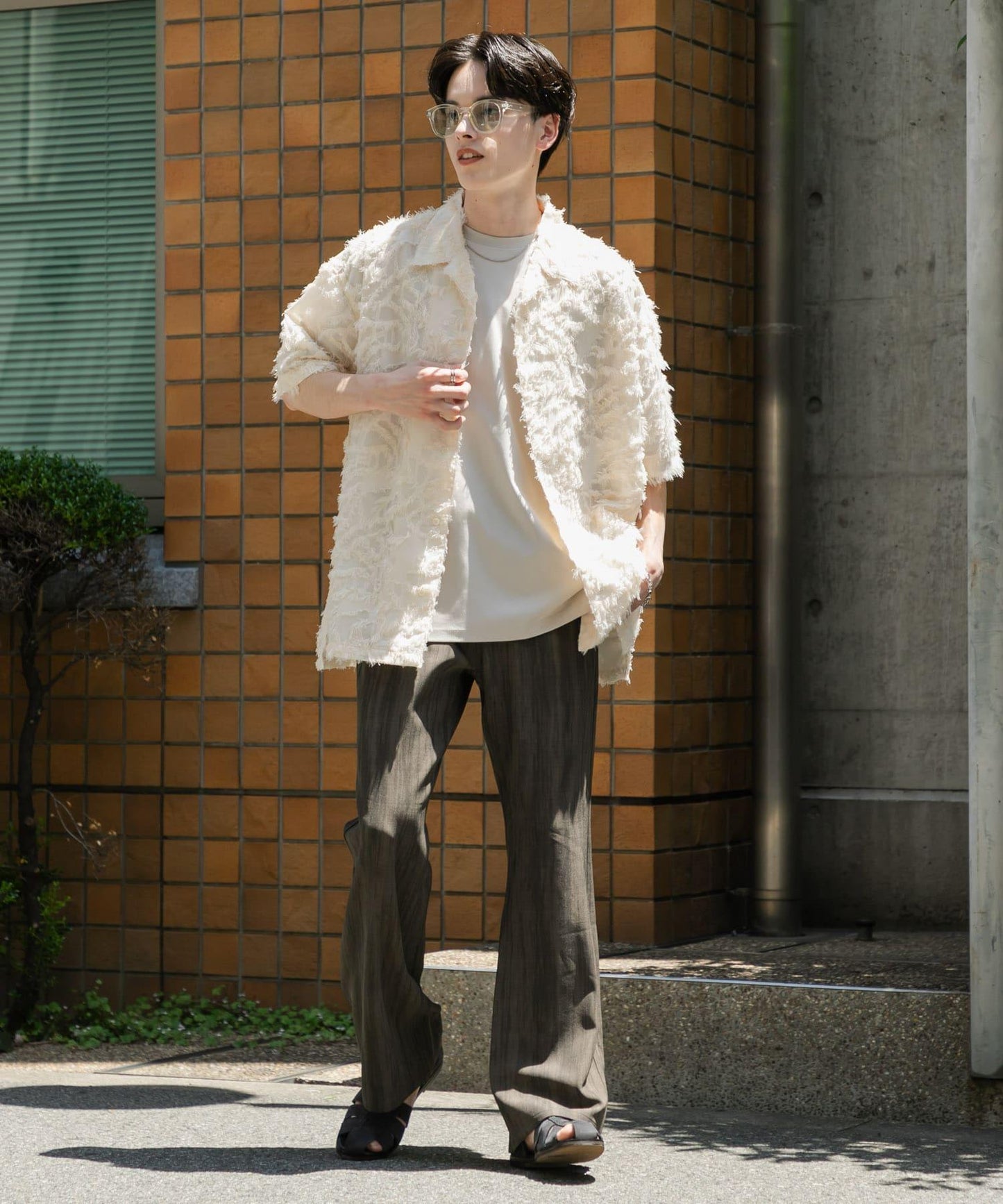 流蘇提花短袖襯衫