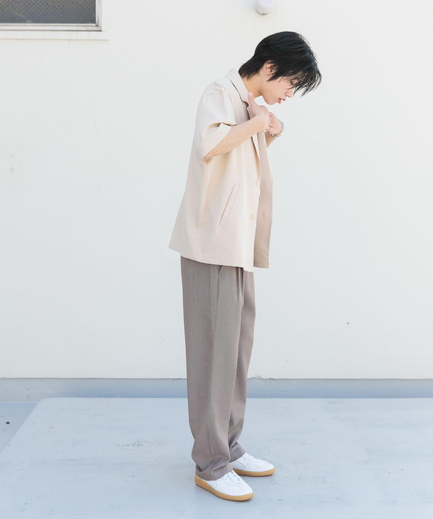 微格紋雙褶寬鬆西裝褲