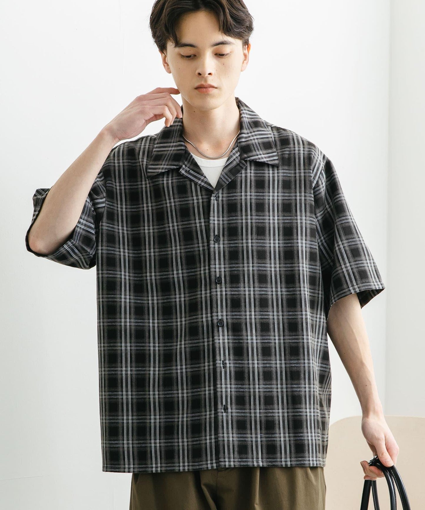 中性漸變格紋短袖襯衫