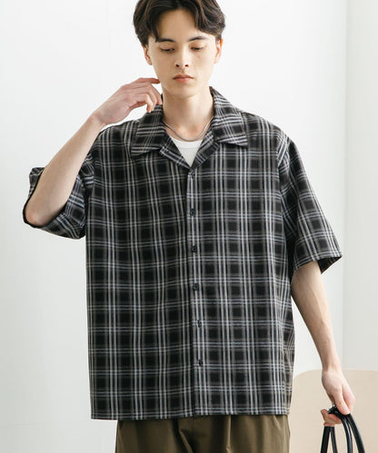 中性漸變格紋短袖襯衫