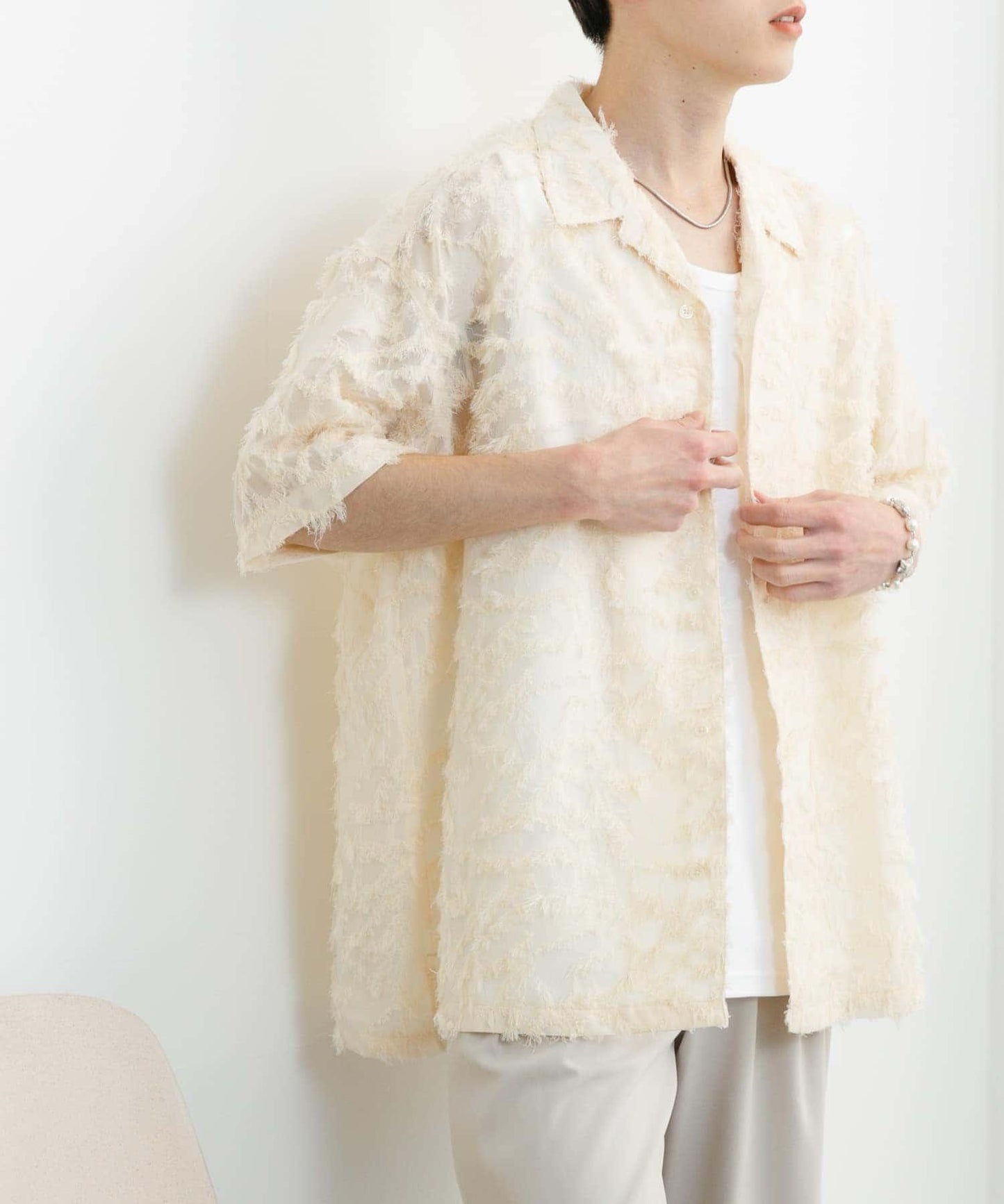 流蘇提花短袖襯衫