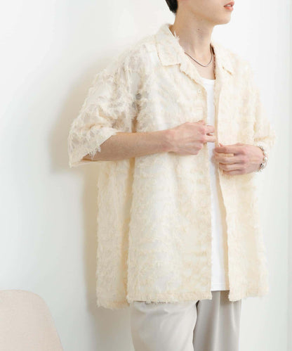 流蘇提花短袖襯衫