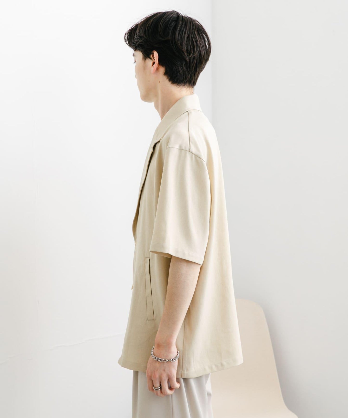 亞麻風格西裝短袖夾克