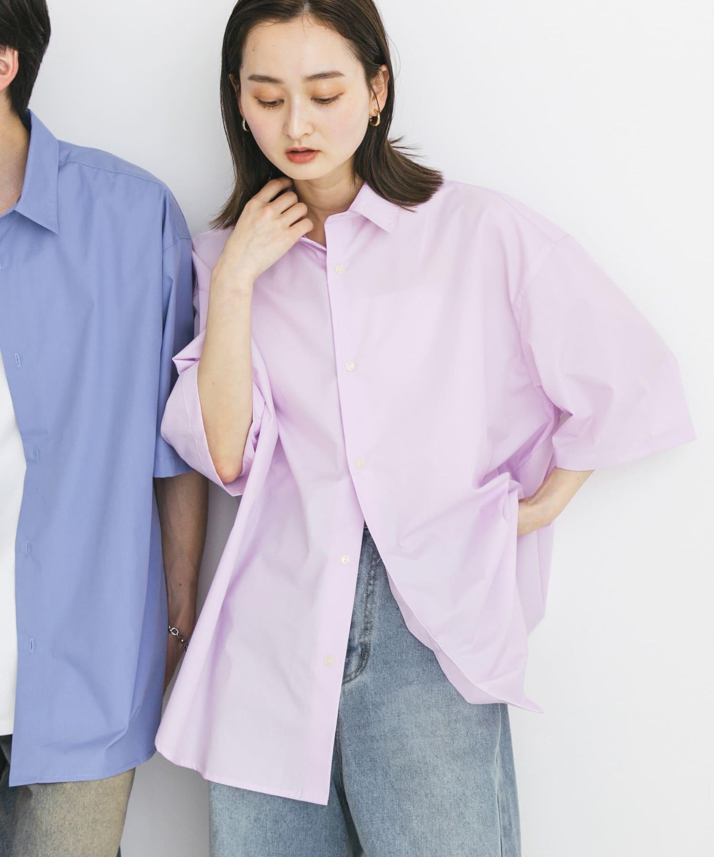 中性寬鬆版常規領短袖襯衫