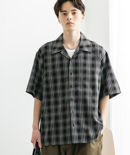 中性漸變格紋短袖襯衫